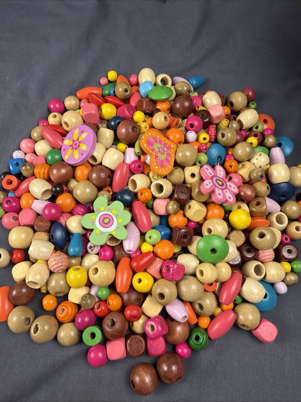 Large Lot of Brightly Colored Wooden Beads Crafts Macrame Kids